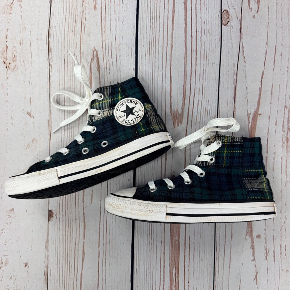Converse Chuck Taylor All Star High Top Plaid Green Blue Youth Size 13 A09287F